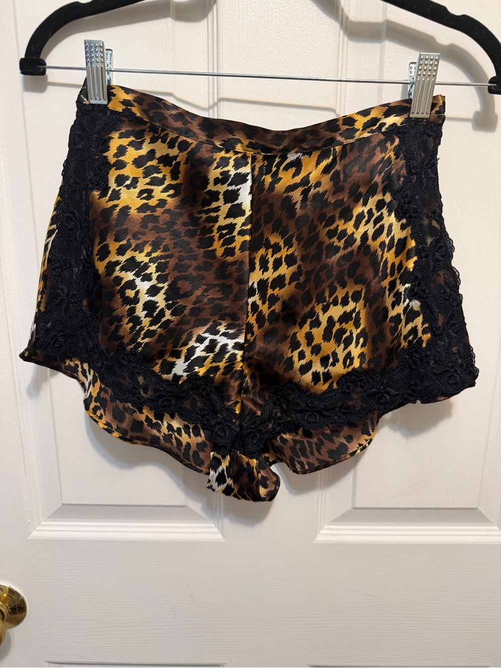 Victoria's Secret Leopard Satin Pajama Shorts with Black lace